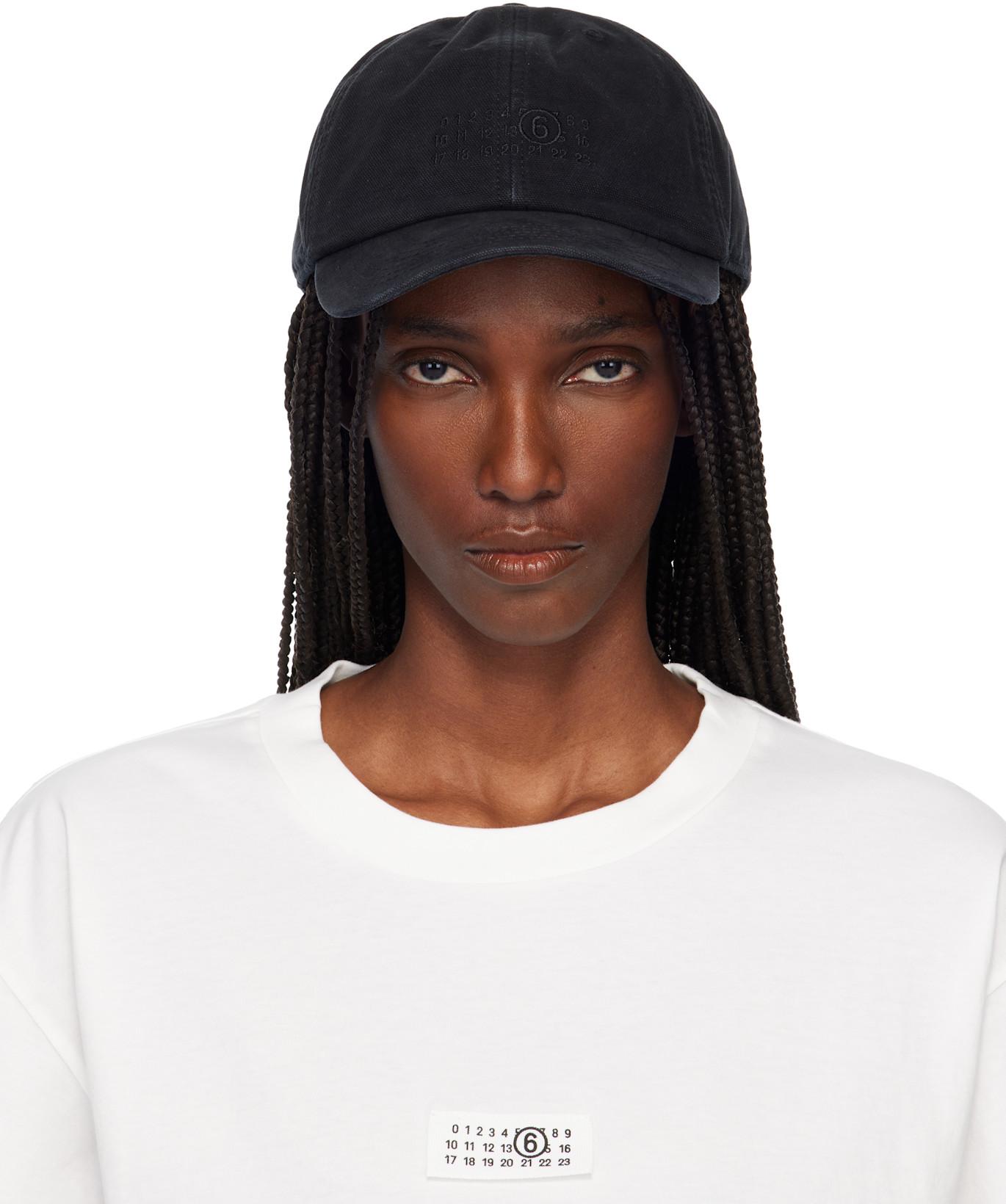 Black Embroidered Logo Cap by MM6 MAISON MARGIELA
