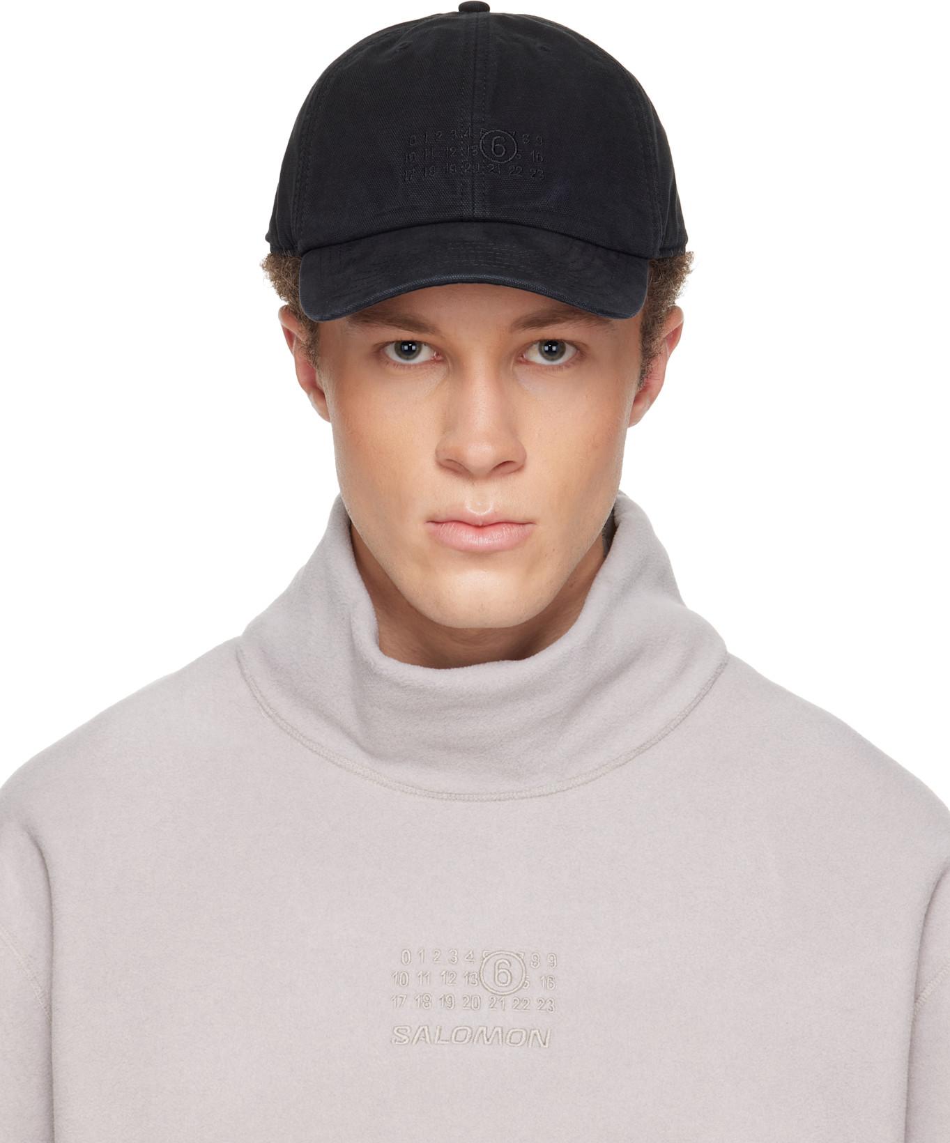 Black Embroidered Logo Cap by MM6 MAISON MARGIELA