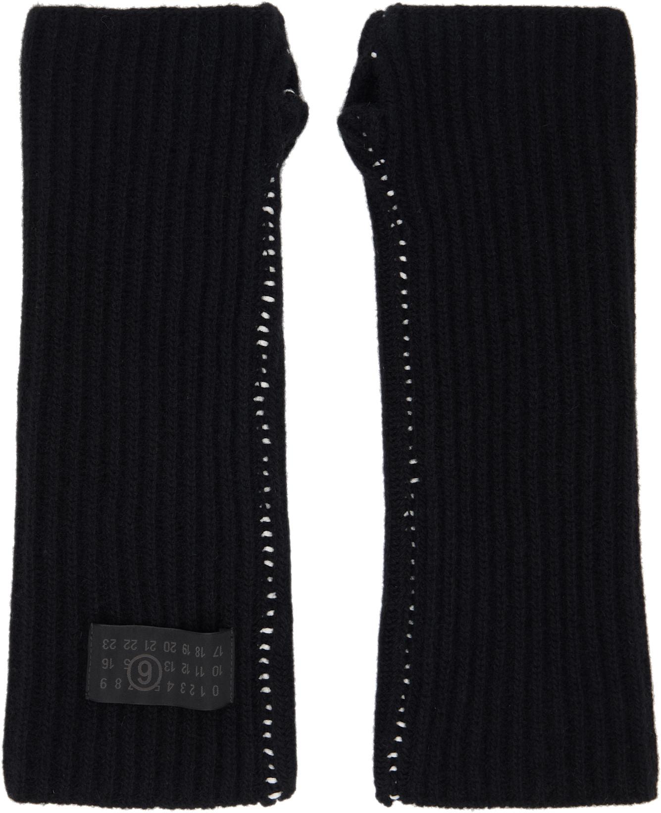 Black Fisherman Knit Arm Warmers by MM6 MAISON MARGIELA