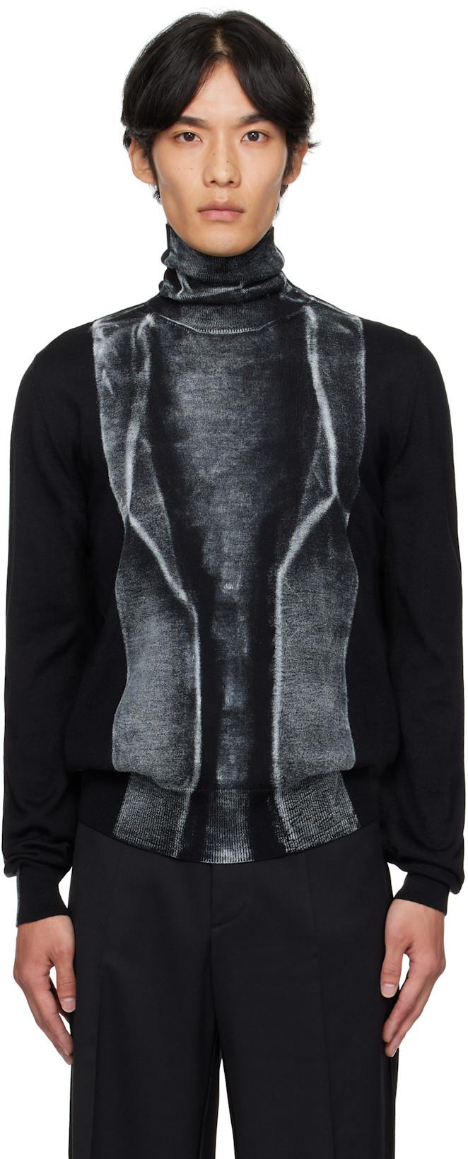 Black Folded Printed 14 Gauge Sweater by MM6 MAISON MARGIELA