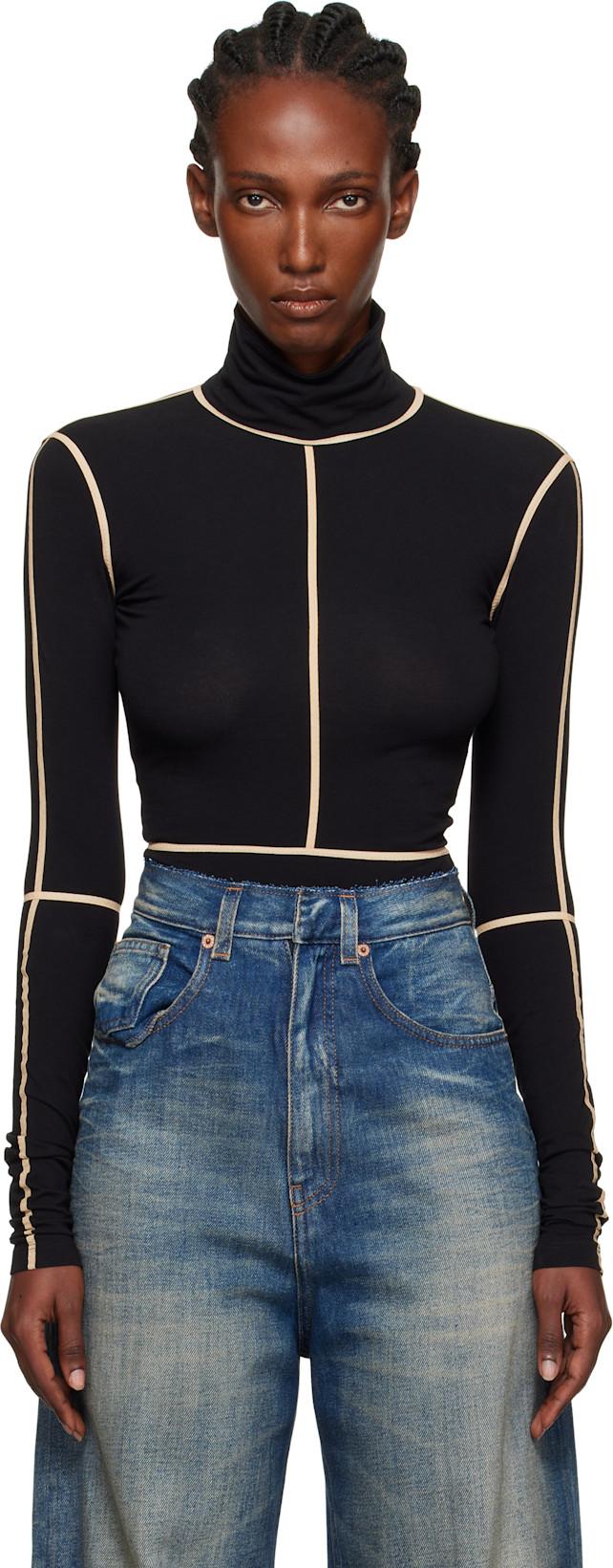 Black Long-Sleeve Bodysuit by MM6 MAISON MARGIELA