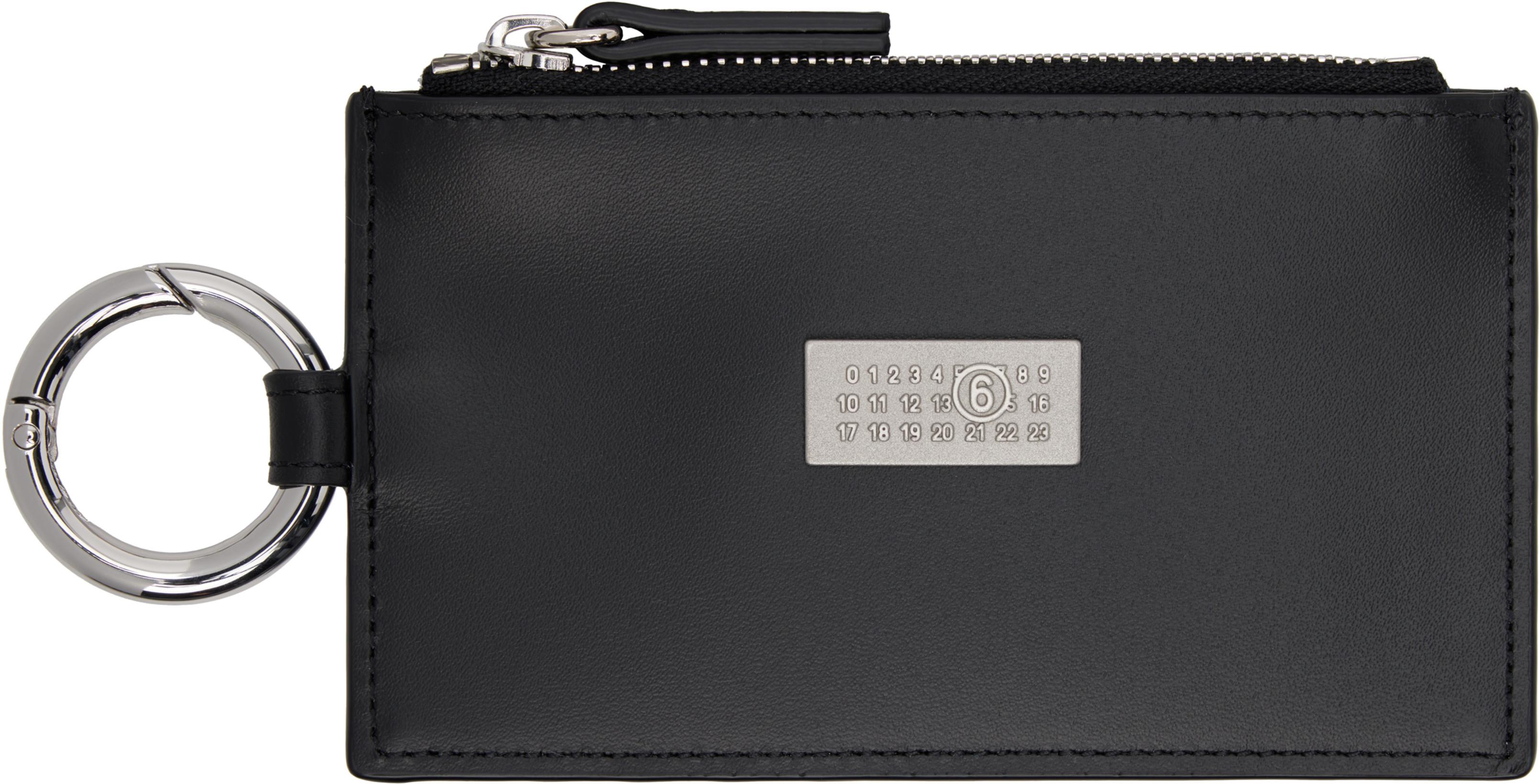 Black Numeric Leather Key Ring Wallet by MM6 MAISON MARGIELA