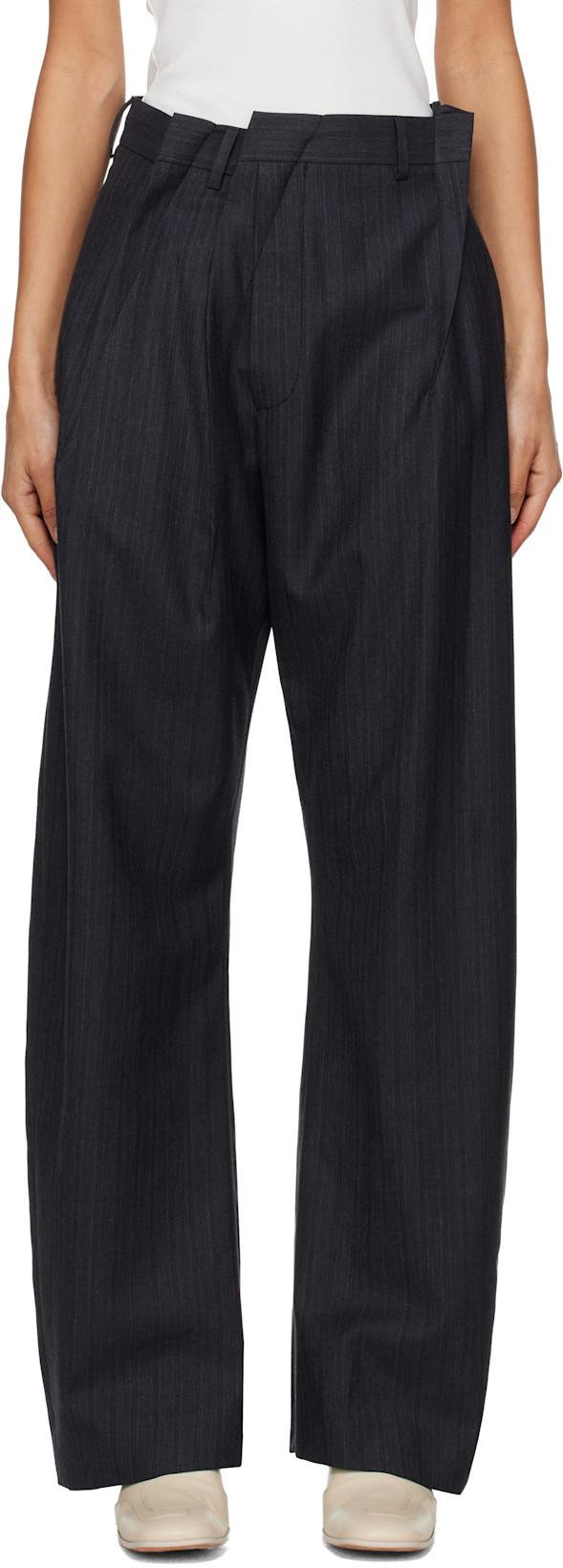 Black Pinstripe Wool Trousers by MM6 MAISON MARGIELA