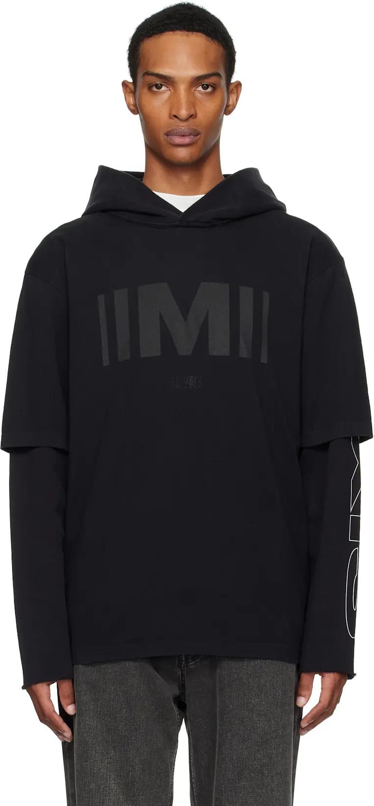 Black Printed Hoodie by MM6 MAISON MARGIELA
