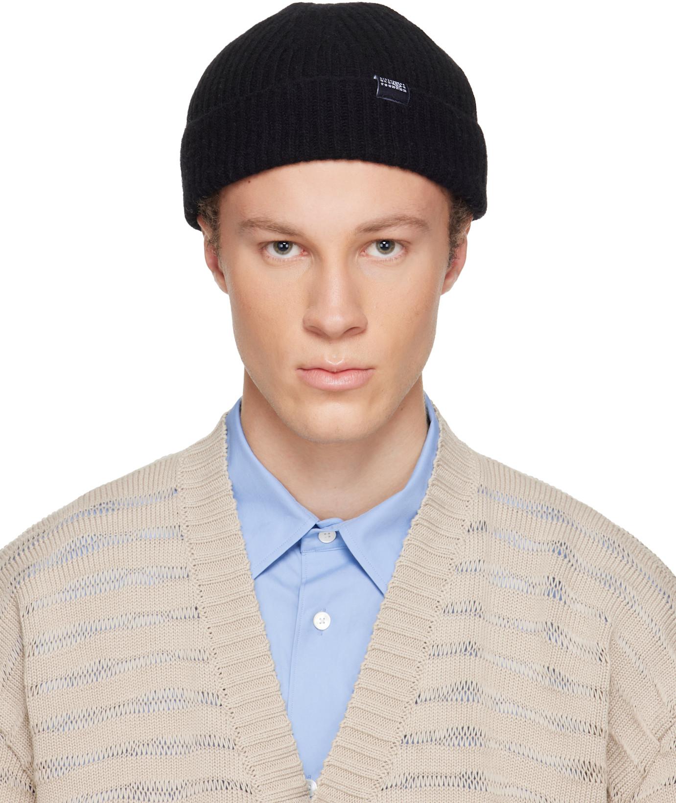 Black Ribbed Wool Beanie by MM6 MAISON MARGIELA