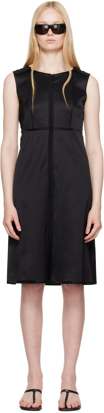 Black Satin Stretch Midi Dress by MM6 MAISON MARGIELA