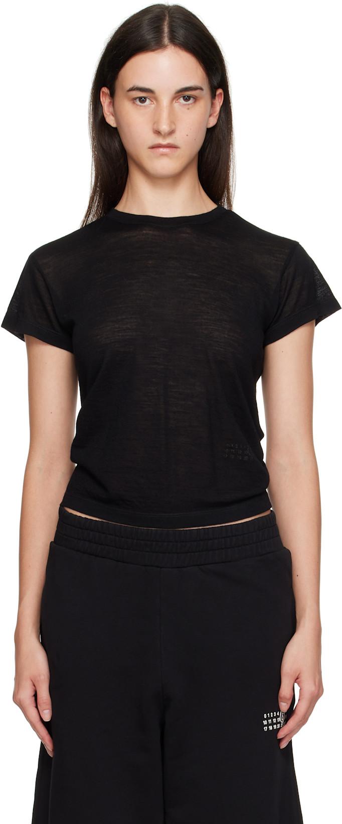Black Sheer Wool T-shirt by MM6 MAISON MARGIELA