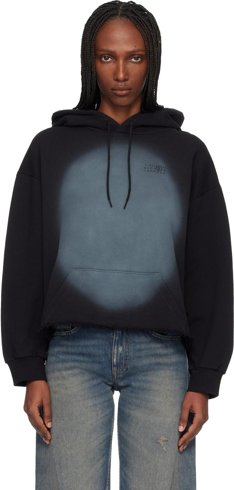 Black Unbrushed Cotton Hoodie by MM6 MAISON MARGIELA