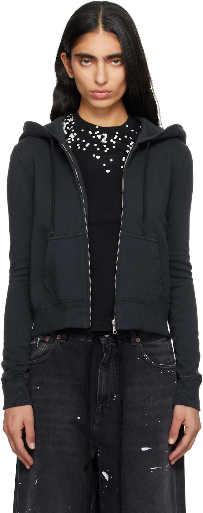 Black Unbrushed Hoodie by MM6 MAISON MARGIELA
