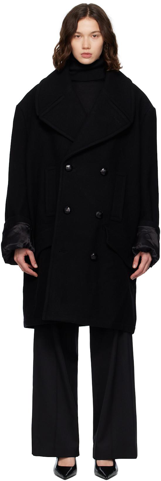 Black Wool Felt Double-Breasted Coat by MM6 MAISON MARGIELA