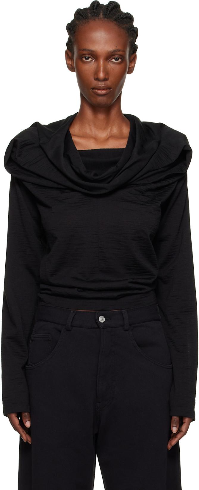 Black Wool Jersey Long-Sleeved Top by MM6 MAISON MARGIELA