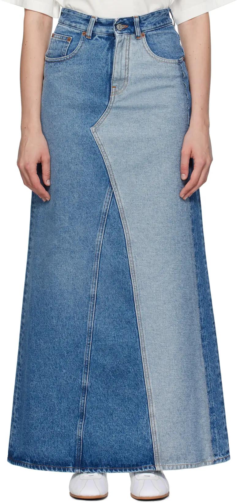 Blue Faded Denim Maxi Skirt by MM6 MAISON MARGIELA