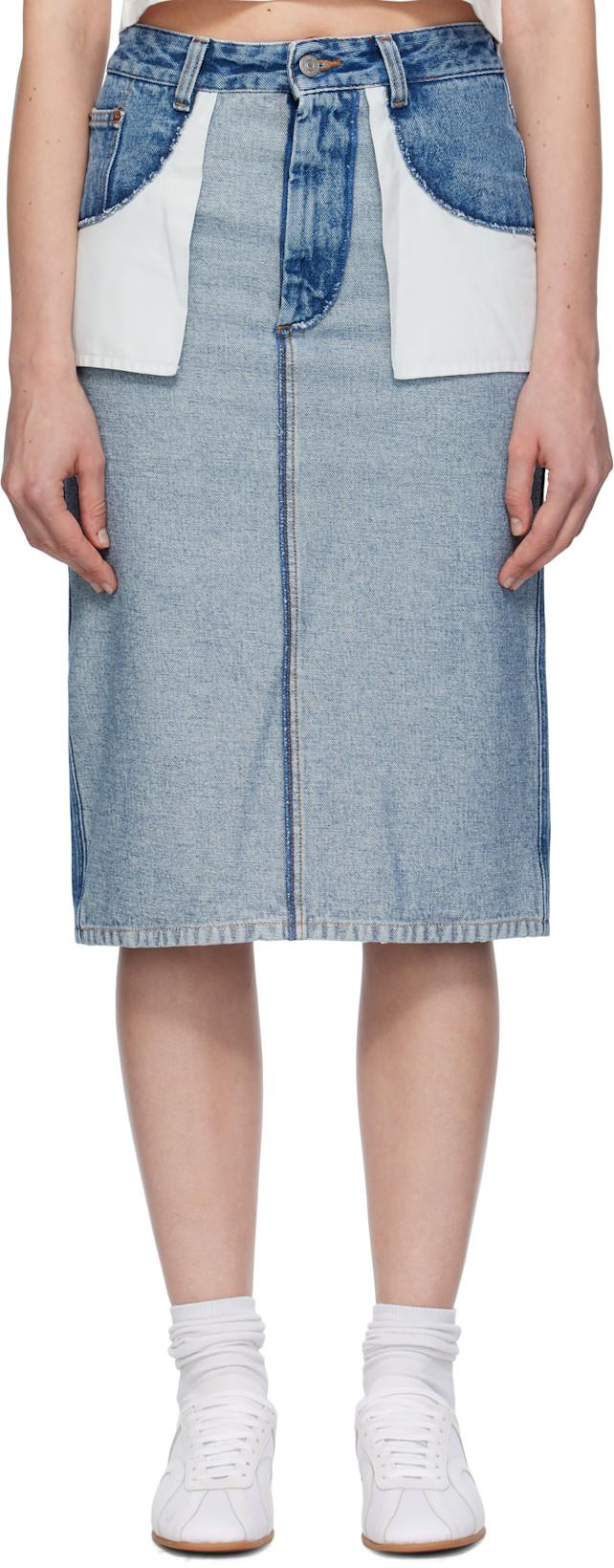 Blue Faded Denim Midi Skirt by MM6 MAISON MARGIELA