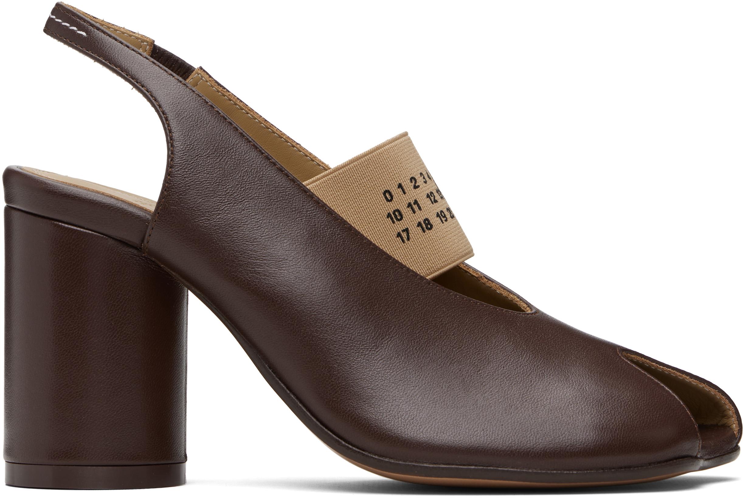 Brown Anatomic Numeric Slingback Heels by MM6 MAISON MARGIELA