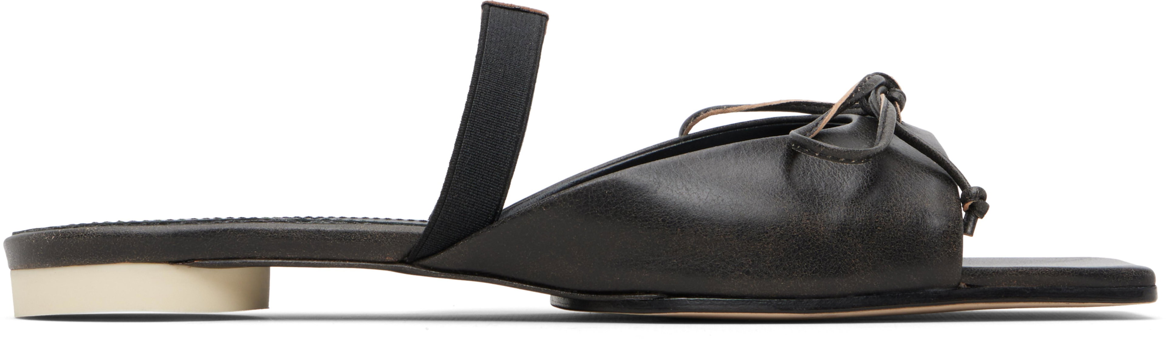 Brown Bow-Detailed Leather Slingback Sandals by MM6 MAISON MARGIELA