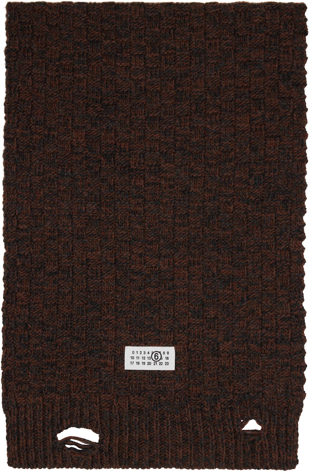 Brown Distressed Scarf by MM6 MAISON MARGIELA