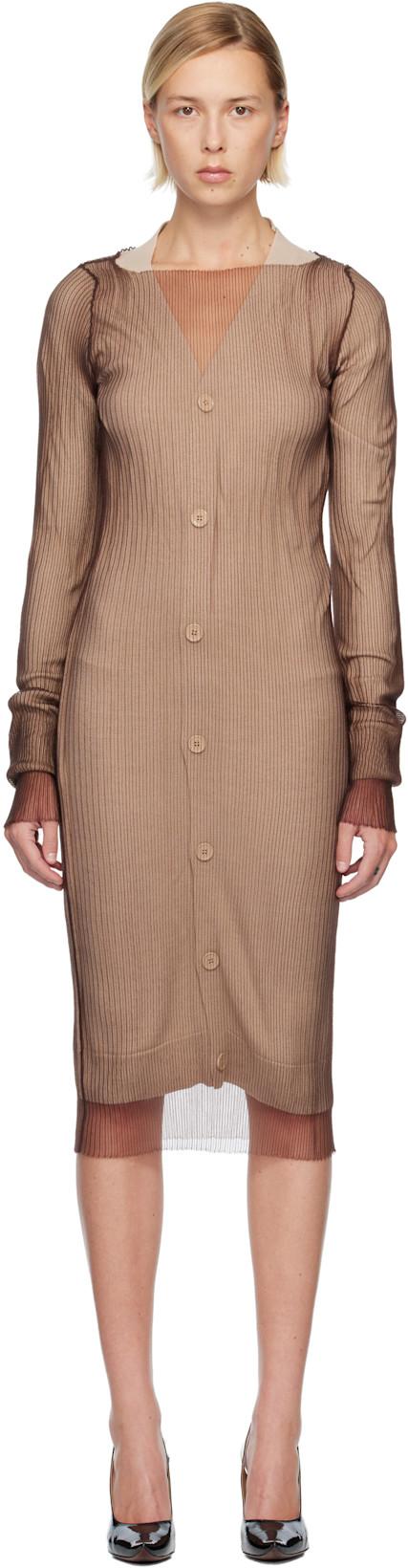 Brown Layered Midi Dress by MM6 MAISON MARGIELA