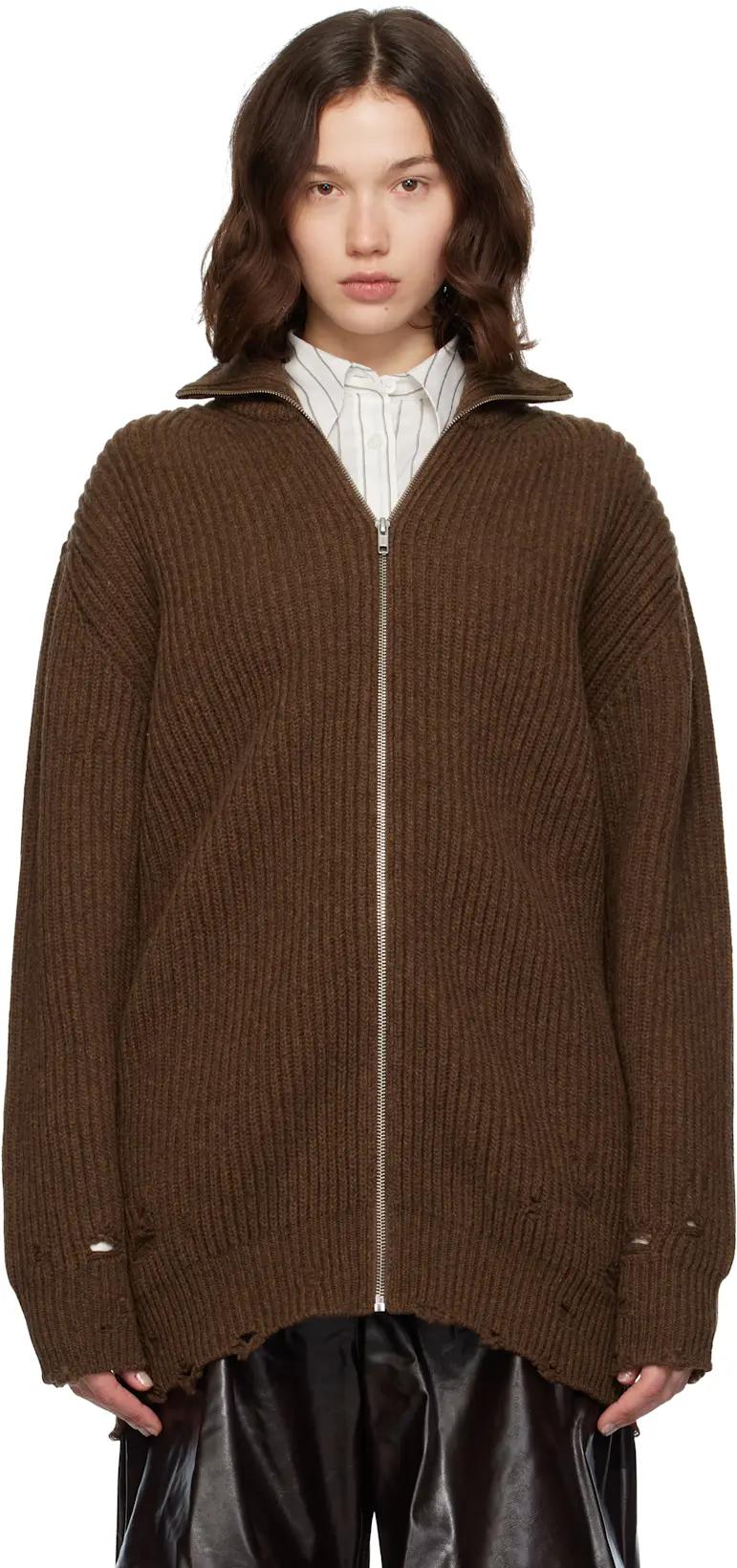 Brown Ribbed Knit Sweater by MM6 MAISON MARGIELA