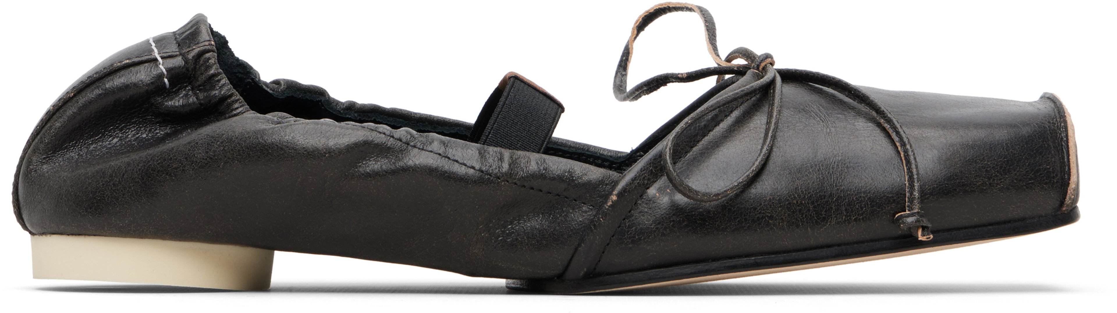 Brown Square-Toe Leather Ballerina Flats by MM6 MAISON MARGIELA