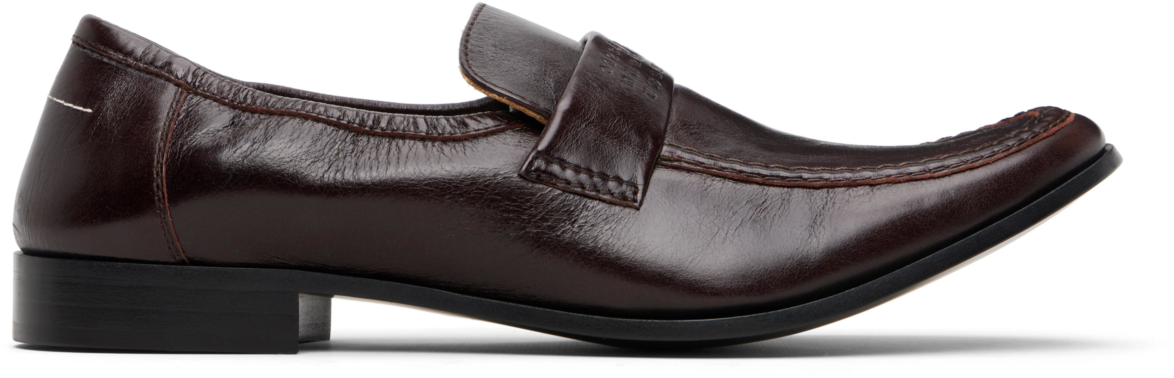 Brown Swing-Toe Leather Loafers by MM6 MAISON MARGIELA