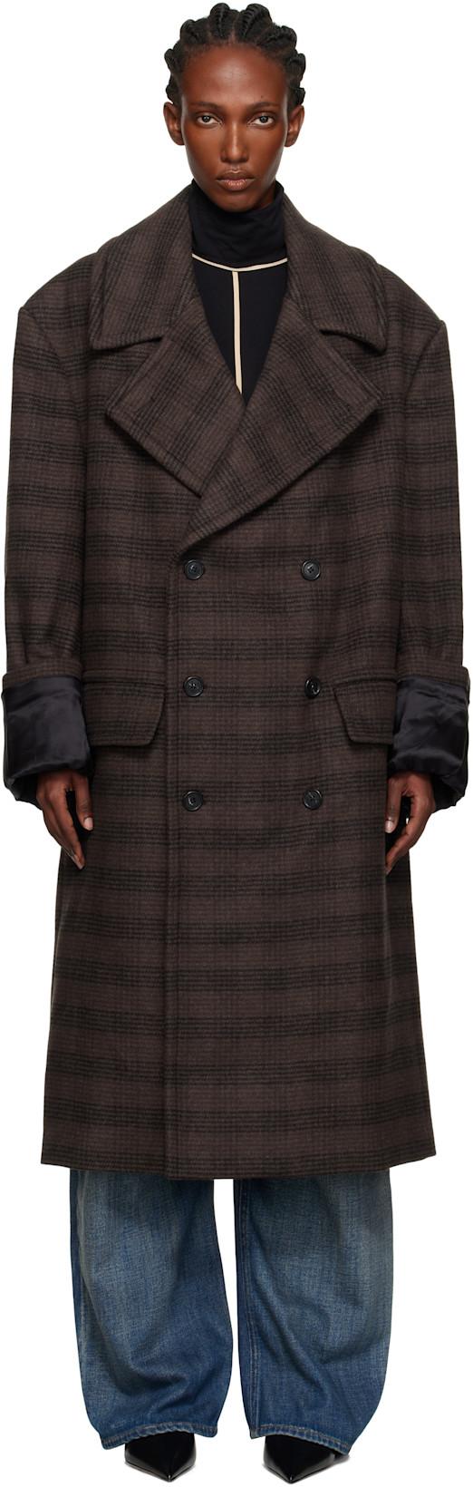 Brown & Black Checked Coat by MM6 MAISON MARGIELA
