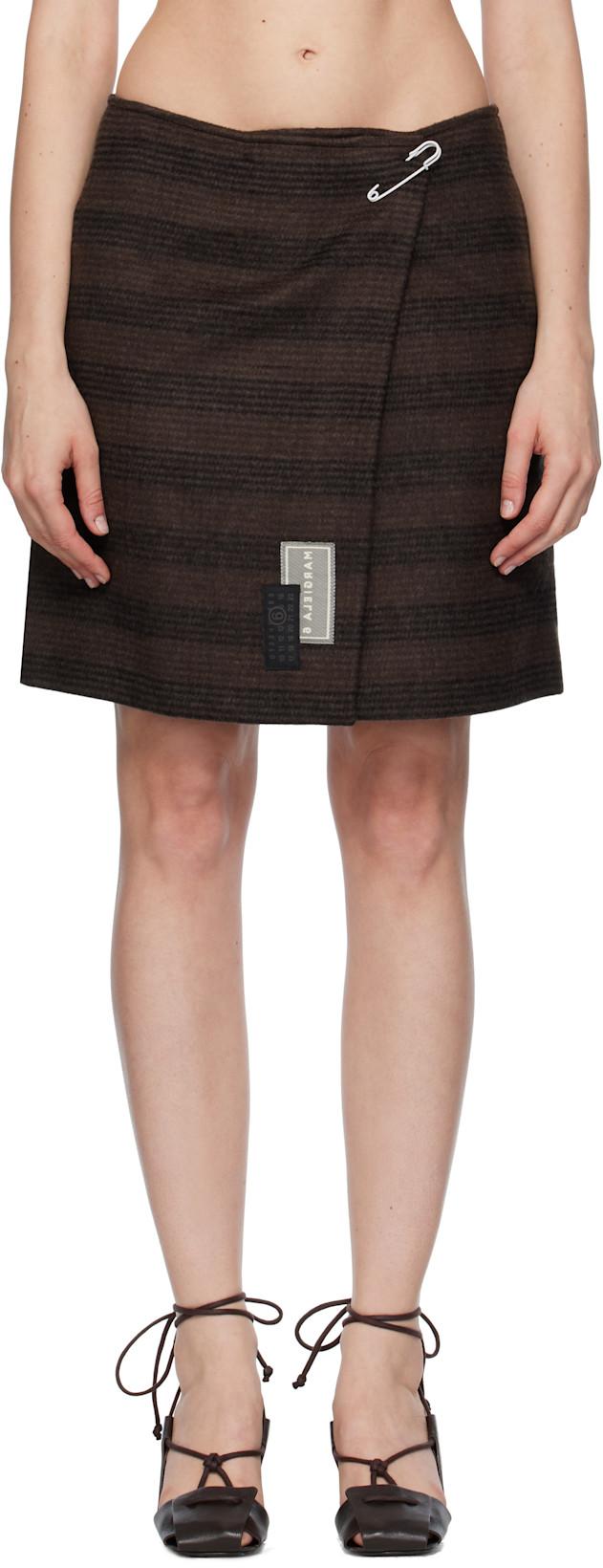 Brown & Black Checked Wool Blend Miniskirt by MM6 MAISON MARGIELA