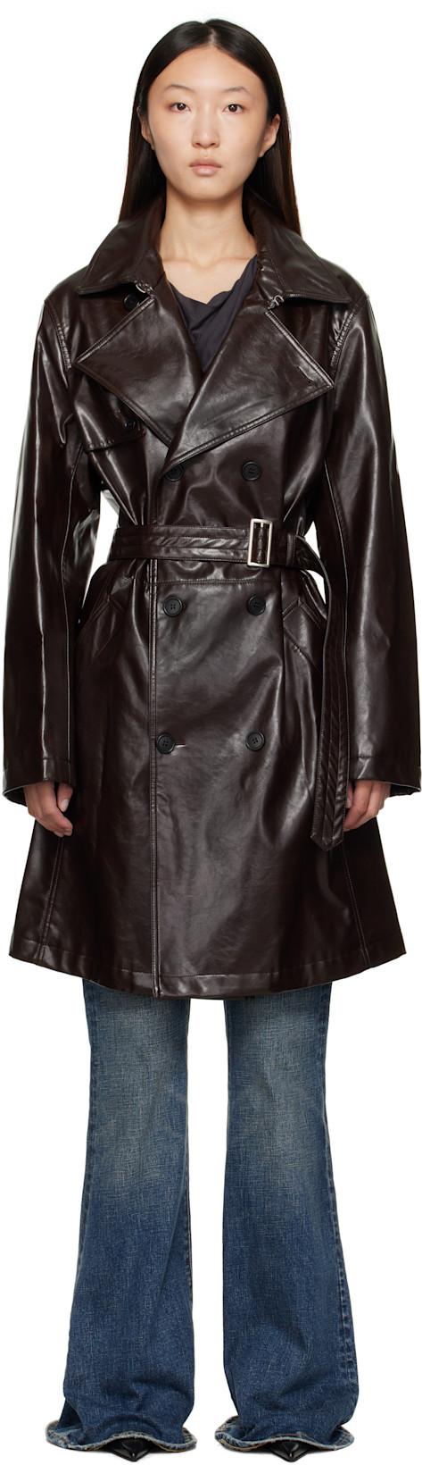 Burgundy Rain Faux-Leather Trench Coat by MM6 MAISON MARGIELA