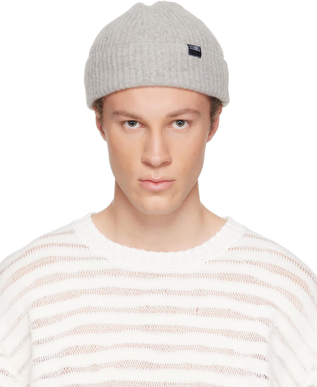 Gray Ribbed Wool Beanie by MM6 MAISON MARGIELA
