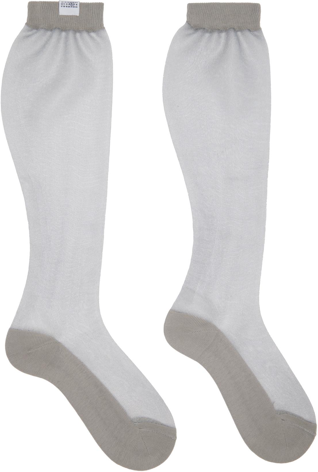 Gray Sheer Knee-High Socks by MM6 MAISON MARGIELA