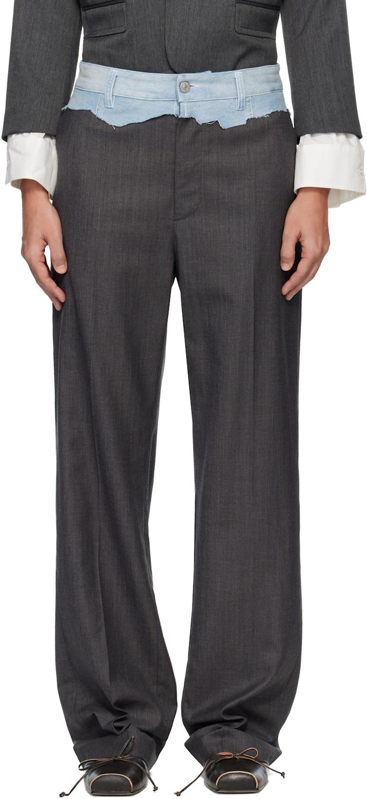 Gray Tailored Denim Waistband Trousers by MM6 MAISON MARGIELA