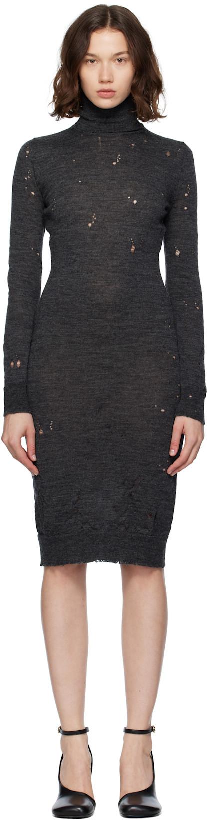 Gray Turtleneck Midi Dress by MM6 MAISON MARGIELA