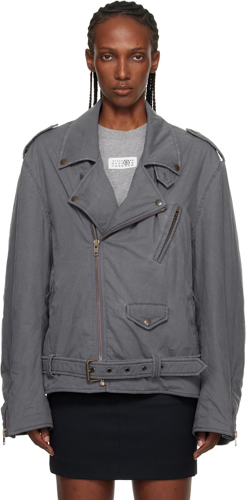 Gray Washed Cotton Sports Jacket by MM6 MAISON MARGIELA