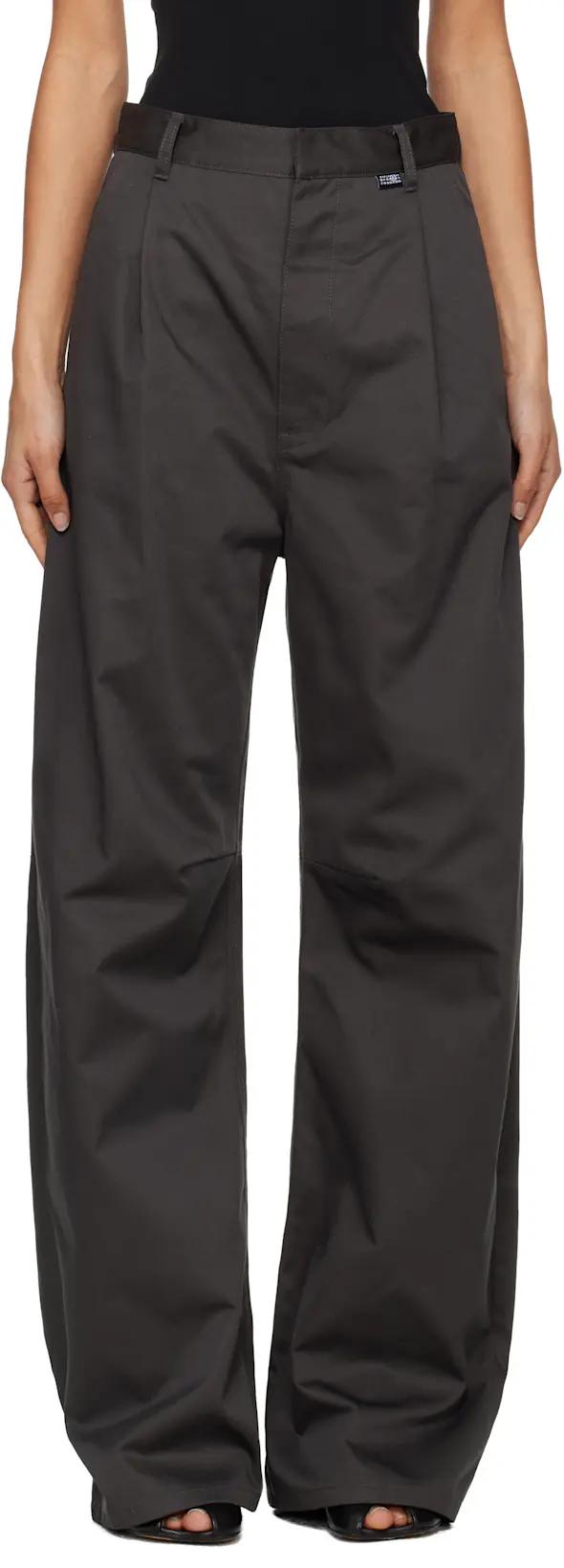 Gray Wide Leg Twill Trousers by MM6 MAISON MARGIELA
