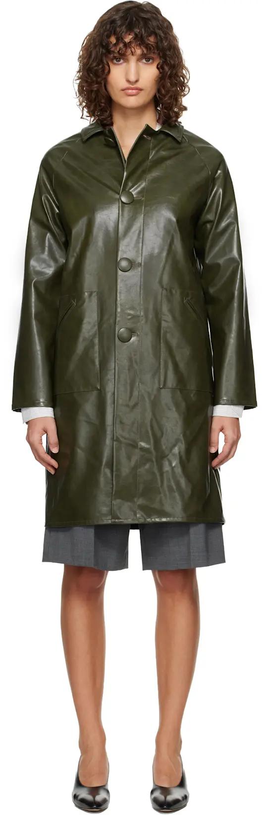 Khaki Raglan Faux-Leather Coat by MM6 MAISON MARGIELA
