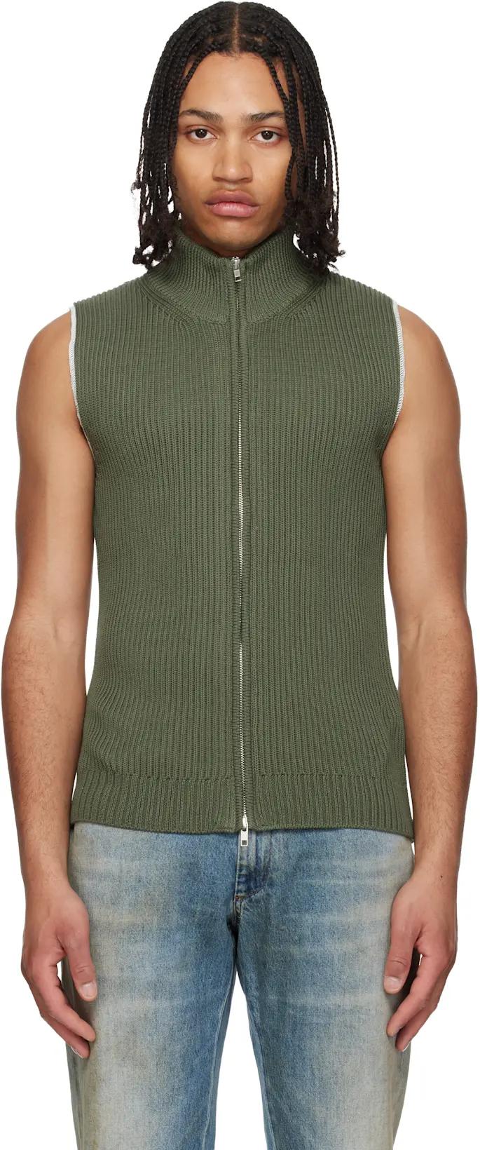 Khaki Zip Vest by MM6 MAISON MARGIELA