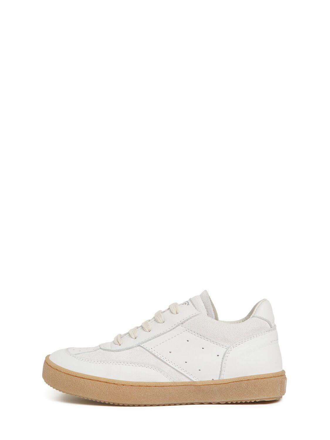 Logo Print Leather Lace-up Sneakers by MM6 MAISON MARGIELA