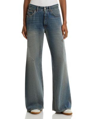 Low Rise Wide Jeans in Grey Blue by MM6 MAISON MARGIELA