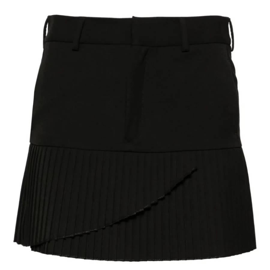 MM6 Black Pleated Twill Mini Skirt by MM6 MAISON MARGIELA