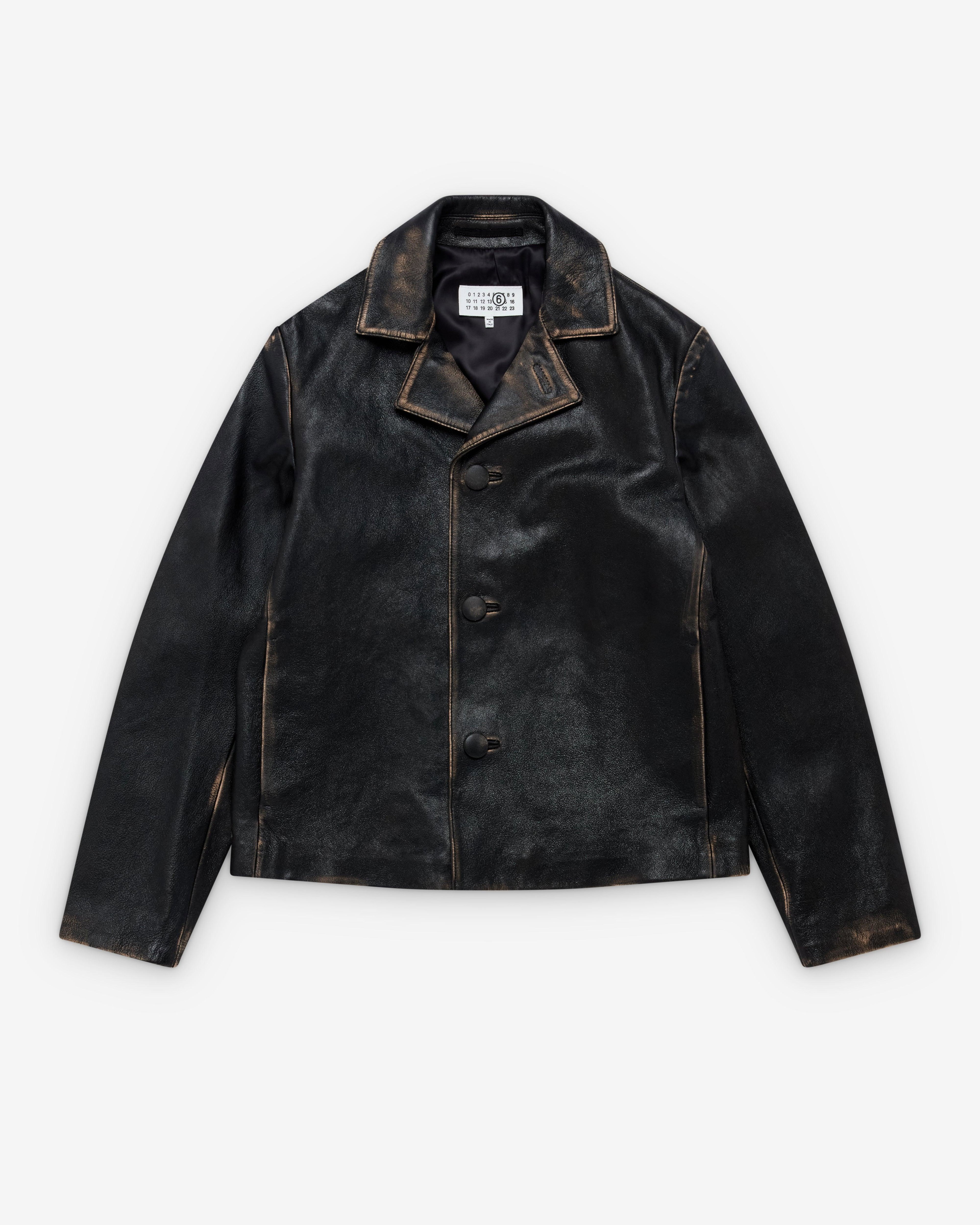MM6 - Men's Distressed Leather Jacket - (Black) by MM6 MAISON MARGIELA