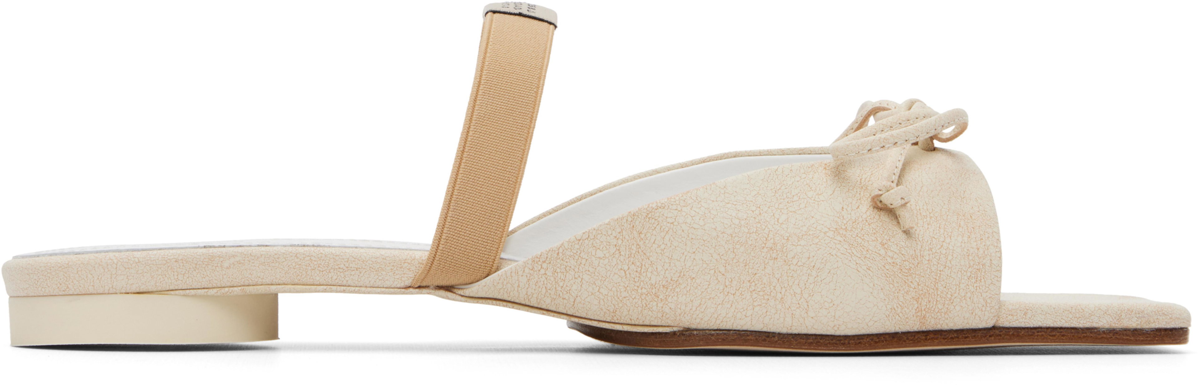 Off-White Bow-Detailed Leather Slingback Sandals by MM6 MAISON MARGIELA