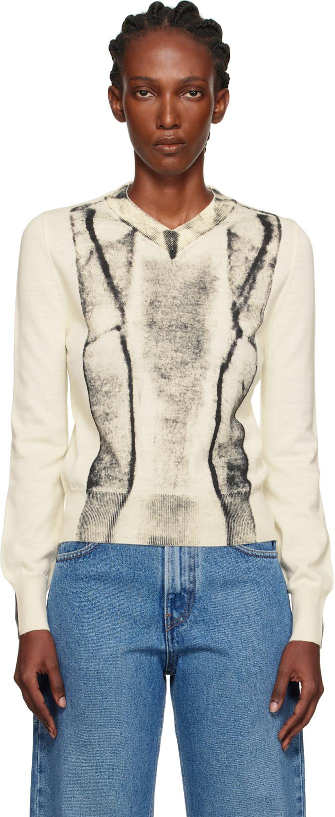 Off-White Folded Printed Gauge 14 V-neck Sweater by MM6 MAISON MARGIELA