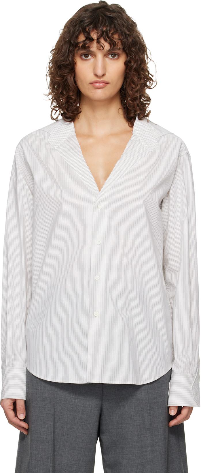 Off-White & Gray Striped Shirt by MM6 MAISON MARGIELA
