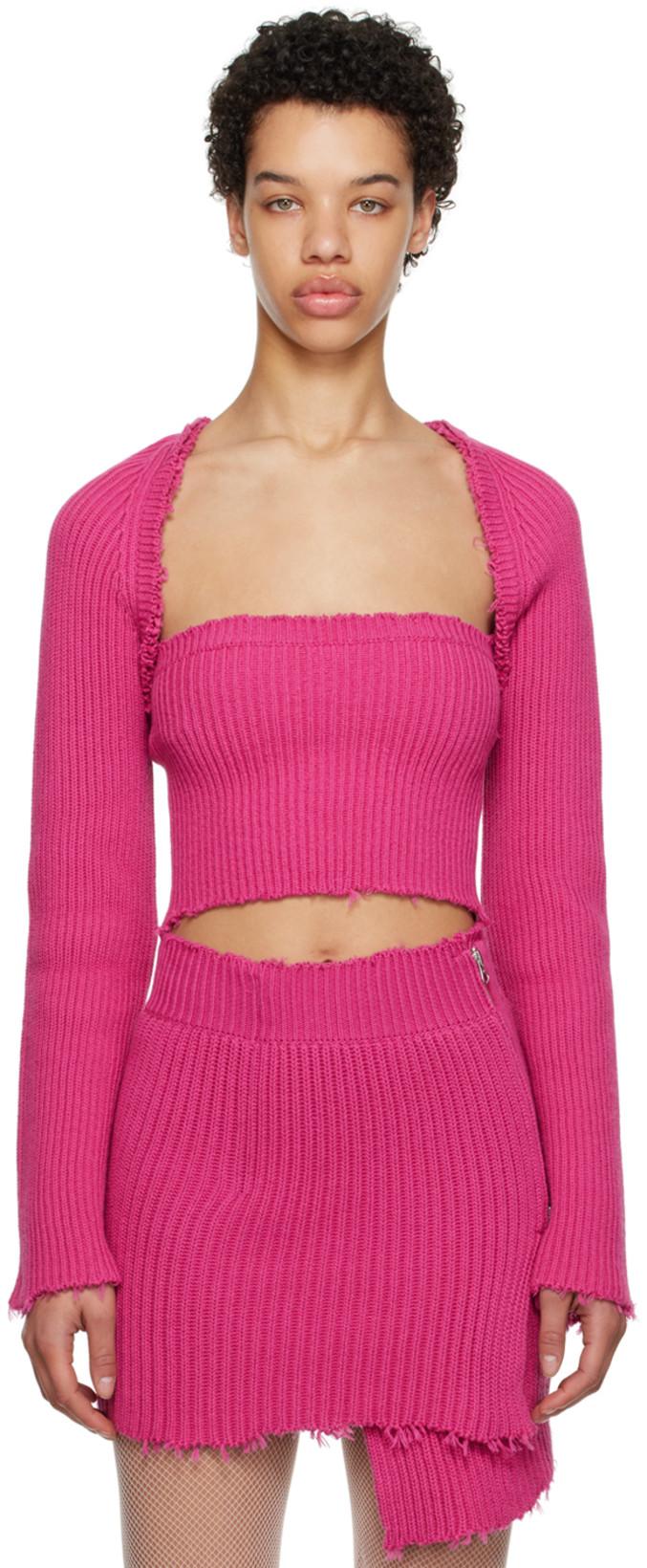 Pink Raw Edge Cardigan by MM6 MAISON MARGIELA