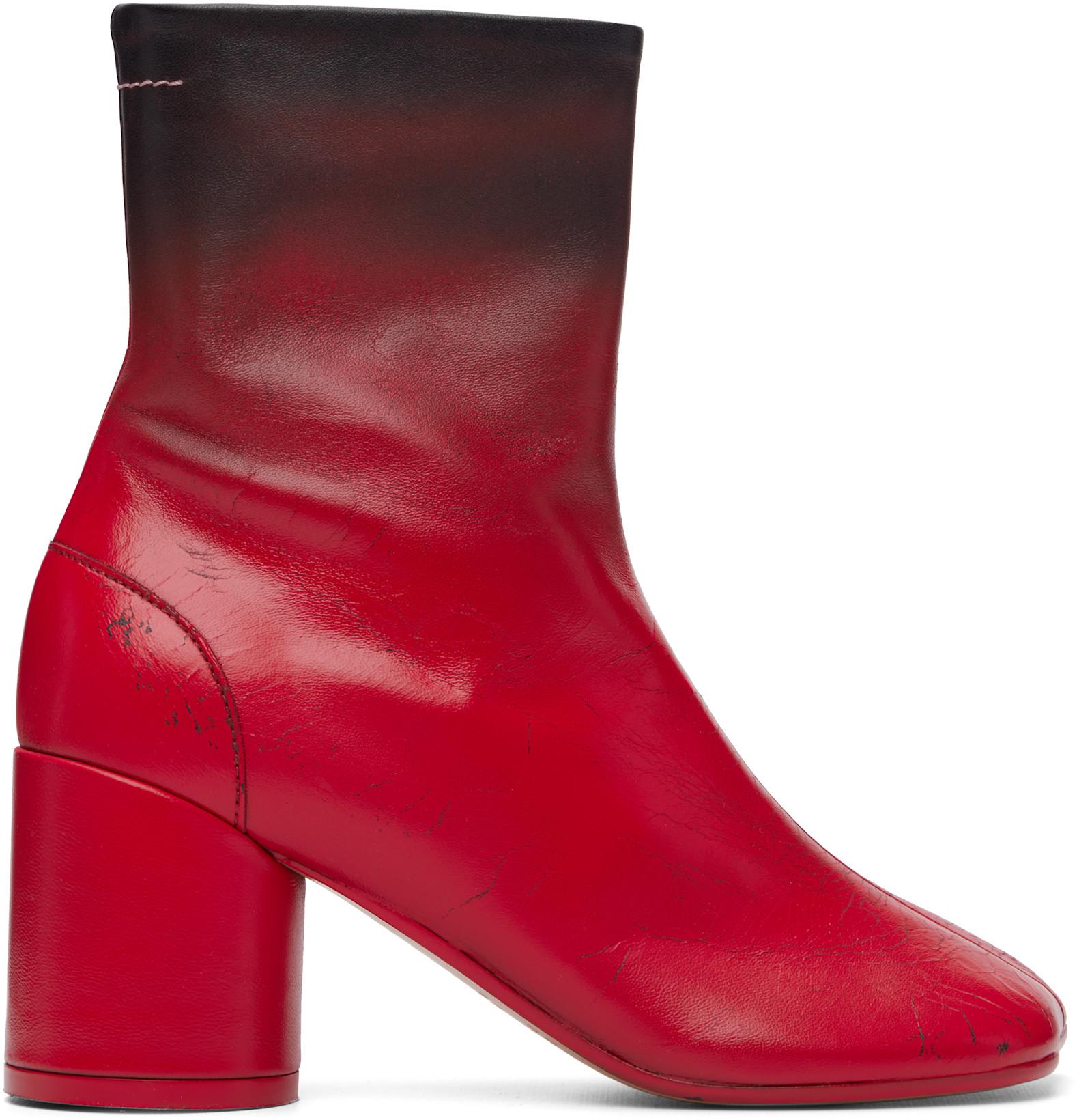 Red Anatomic Block-Heel Boots by MM6 MAISON MARGIELA