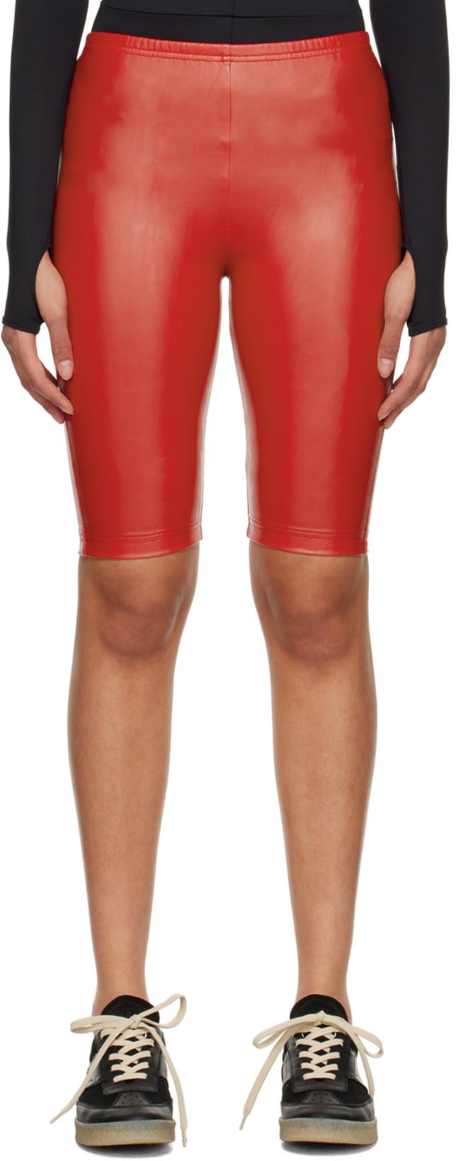 Red Faux-Leather Shorts by MM6 MAISON MARGIELA