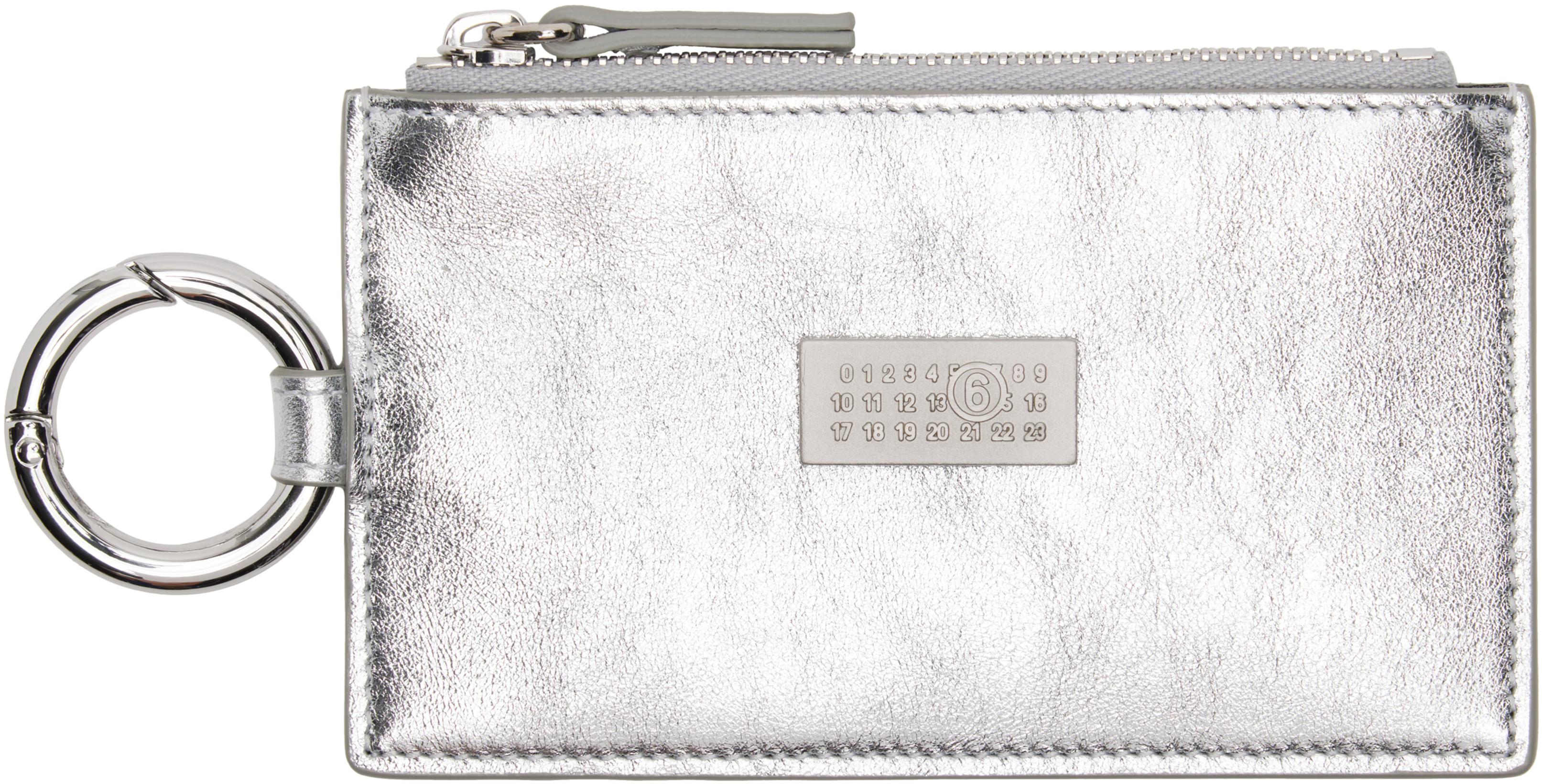 Silver Numeric Leather Key Ring Wallet by MM6 MAISON MARGIELA
