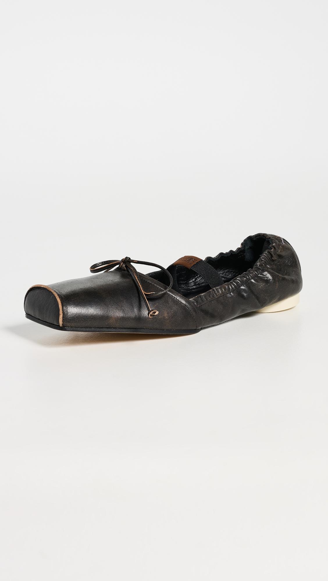 Square Toe Leather Ballerina Flats by MM6 MAISON MARGIELA