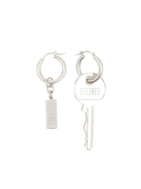 Tag and Key pendant hoop drop earrings by MM6 MAISON MARGIELA