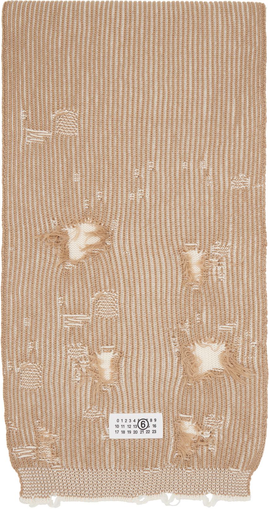 Tan & White Amended Optical Ribs Scarf by MM6 MAISON MARGIELA