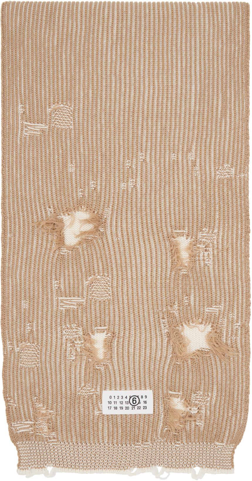 Tan & White Amended Optical Ribs Scarf by MM6 MAISON MARGIELA